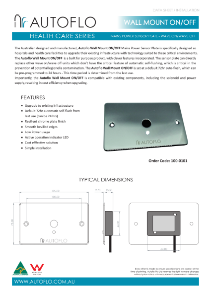 Wall Mount On / Off Product Data Sheet