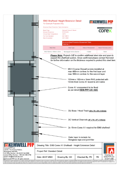 KEM-PFP-CA1-SHAFT-08B - Corex A1 - Shaftwall Details - EI60 Height Extension R4