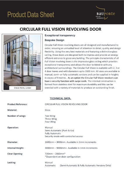 Bauporte Circular Full Vision Revolving Door