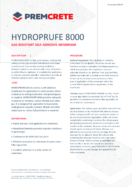 Hydroprufe 8000 Technical Data Sheet 2025