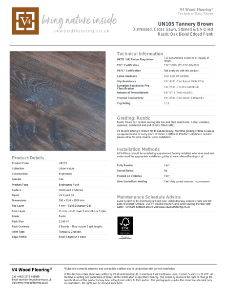 UN105 Tannery Brown I Technical Datasheet