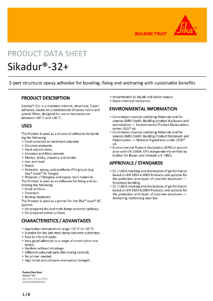 Sikadur®-32+ Product Data Sheet