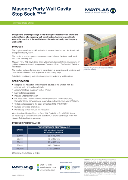 MP552 - CAVITY STOP SOCK FOR MASONRY PARTY WALL