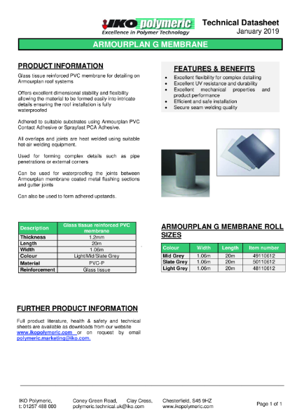 Technical Data Sheet (TDS) - IKO Armourplan G