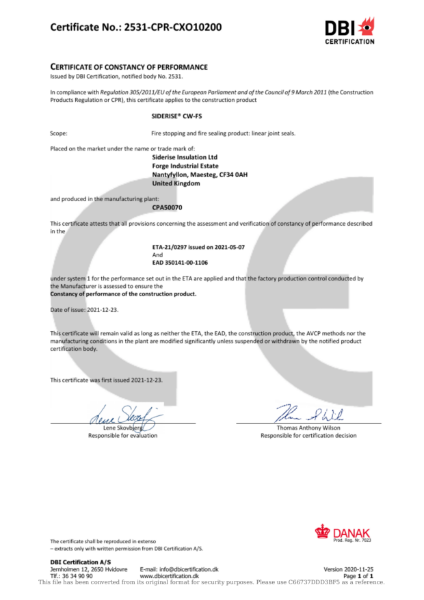 DBI Certification - CE Marking (EAD 350141-00-1106)