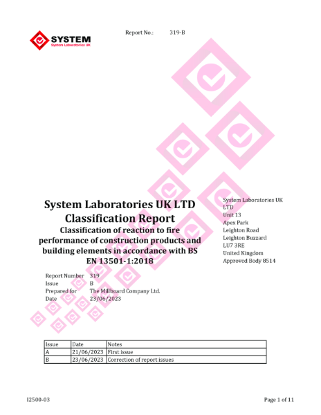 Board & Batten+ Fire Test certificate