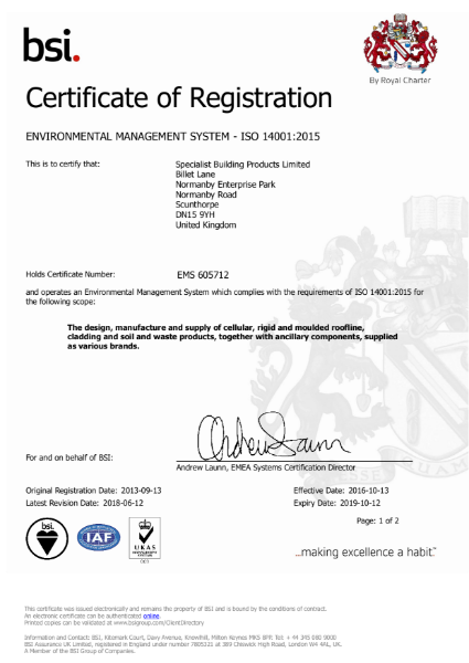 ISO 14001:2015 Certificate