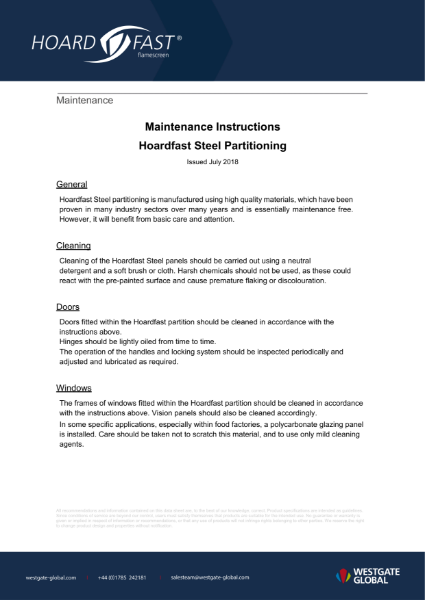 Hoardfast Flamescreen Floor-to-Ceiling - Maintenance Instructions