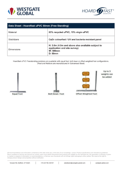 Hoardfast-uPVC Free-Standing 50mm - Data Sheet