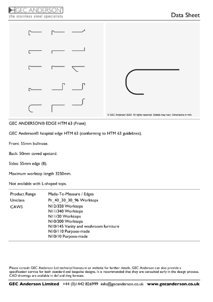 GEC Anderson Data Sheet - Edge HTM 63 Front