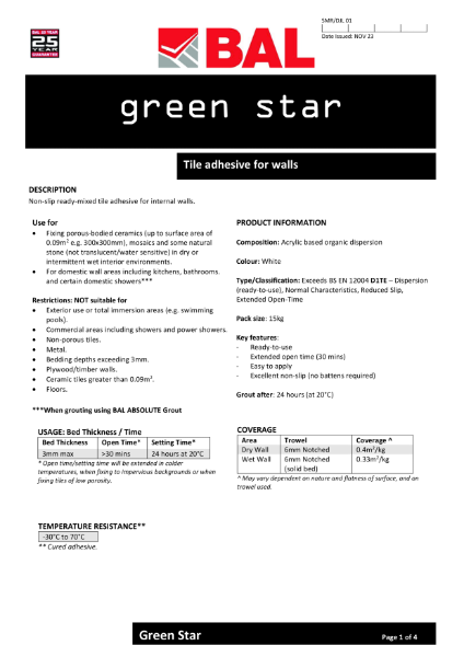 BAL Green Star - Technical Datasheet