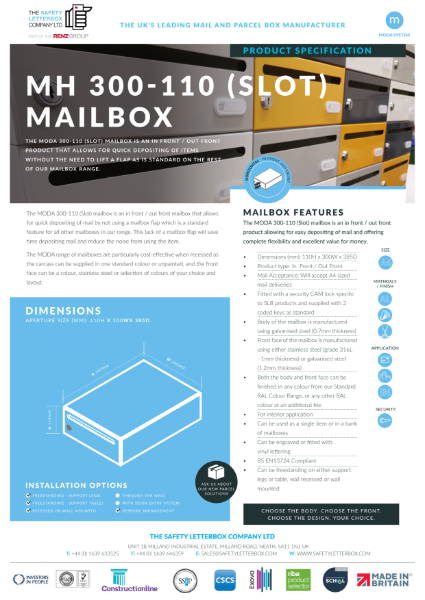 MODA Horizontal Slotted Mailbox Datasheet