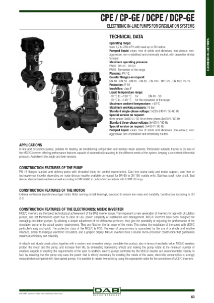 CPE, DCPE, CP-GE and DCP-GE  Two pole inline glanded variable speed pumps
