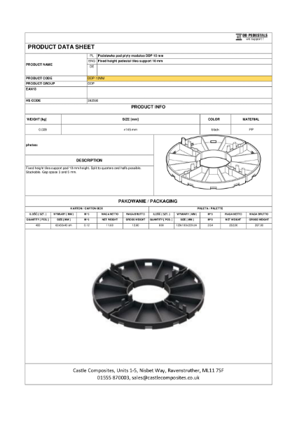 Plastic support 10mm - data sheet