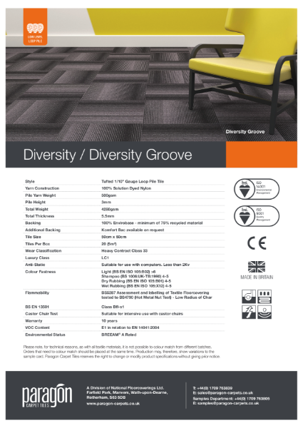 Paragon Carpet Tiles - Diversity Groove - Specification Information