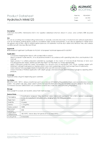 Hydrotech Product Data Sheet