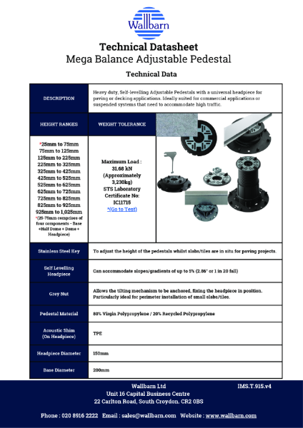 Datasheet - Mega Balance Adjustable Pedestals