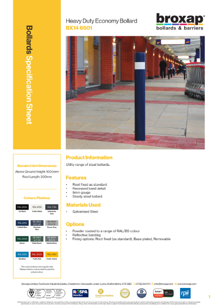 Economy Heavy Duty Bollards Specification Sheets