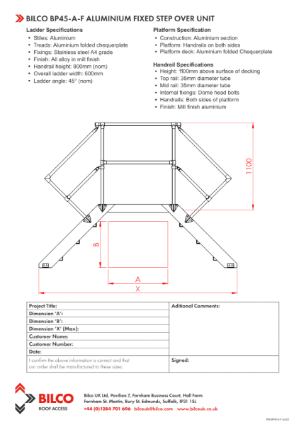 SPECIFICATION - ALUMINIUM FIXED Step Over Ladders | Bilco UK | NBS Source