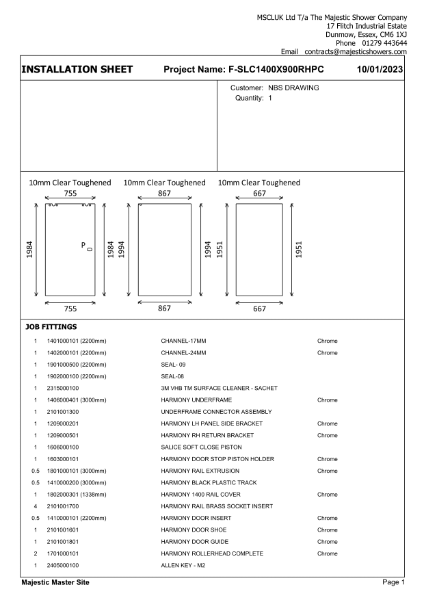 Installation Sheet - Harmony Corner 1400mm x 900mm - Right Hand