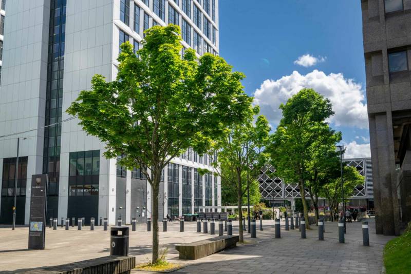 Leeds Arena Includes Tree-Lined Footpath and Piazza