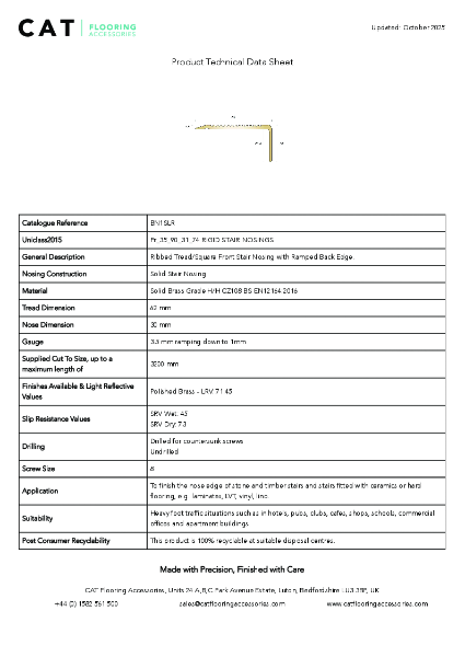 BN1SLR Polished Brass Technical Datasheet