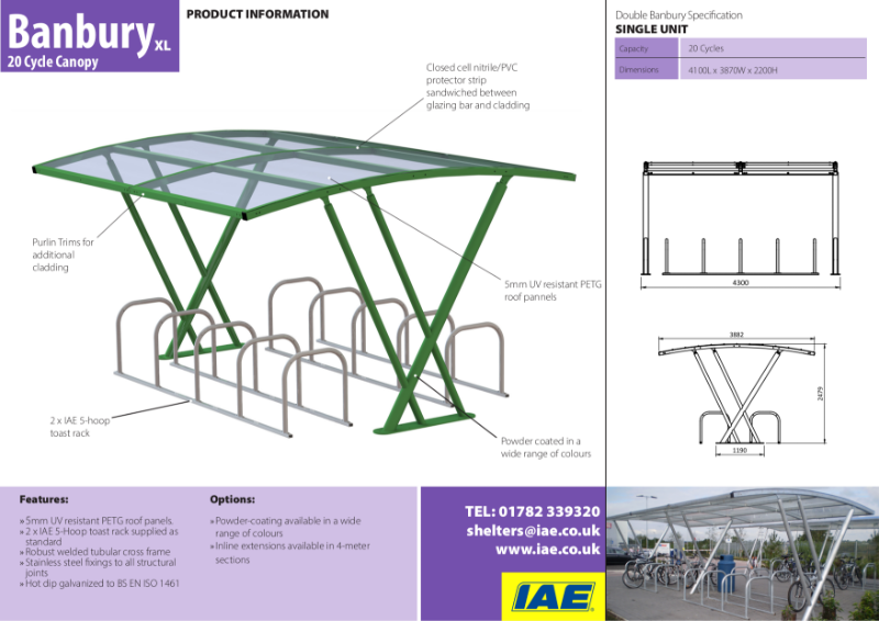 Banbury XL Cycle Shelter Specification Sheet