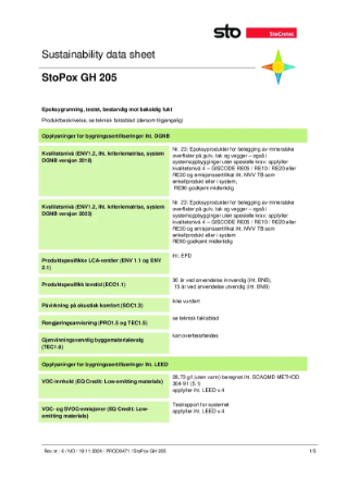Datablad om bærekraft - StoPox GH 205 Sett