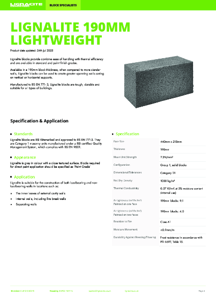 Lignalite Data Sheet