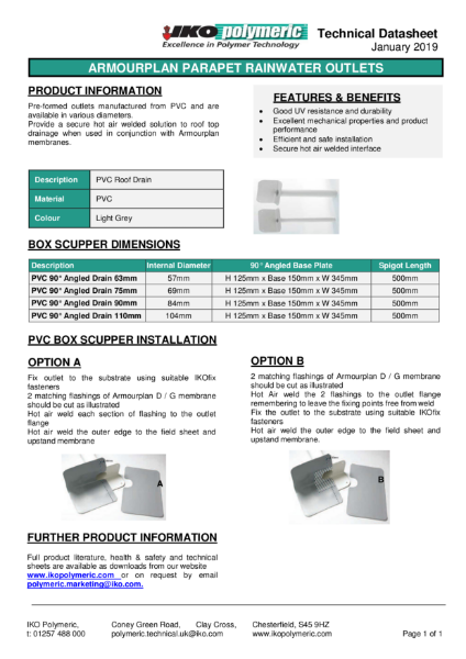 Armourplan Parapet Rainwater Outlets Datasheet