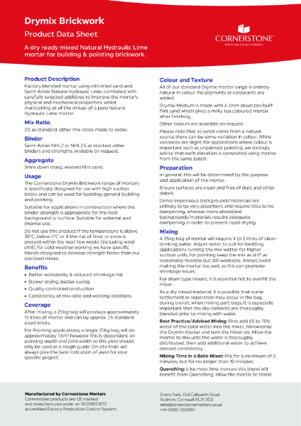 Cornerstone Drymix Brickwork Medium - Product Data Sheet