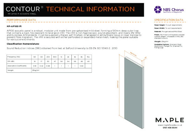 Maple Facades Contour® MF-AP100 P1 Acoustic Panel Datasheet 2025