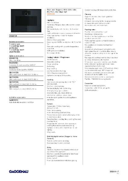 GS220100 Product Specification Sheet
