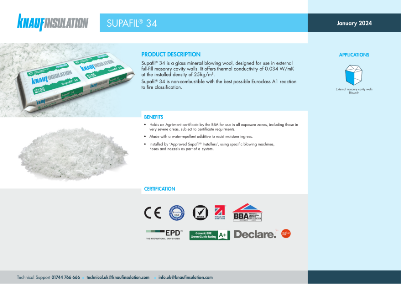 Knauf Insulation Supafil® 34 - Product Datasheet