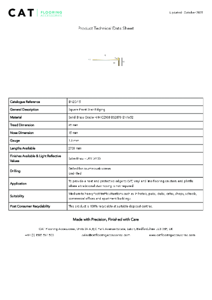 BN20/15 Satin Brass Technical Datasheet