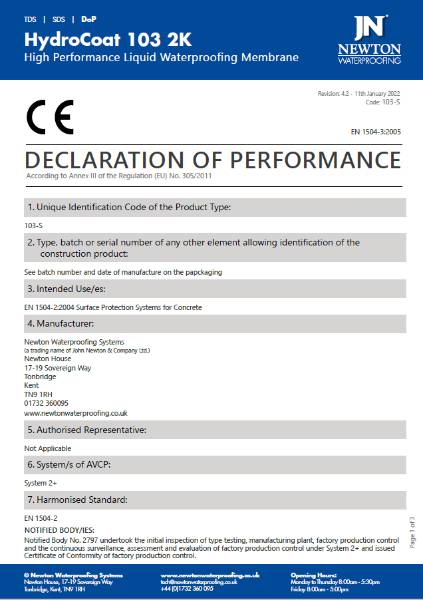 HydroCoat 103 2K - Declaration of Peformance