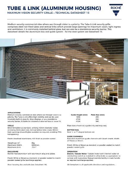 Tube and Link Security Shutter Datasheet