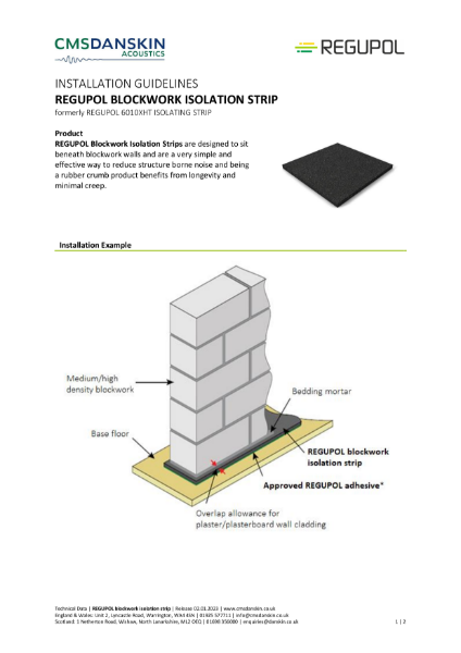 REGUPOL blockwork isolation strips - Installation Guidelines