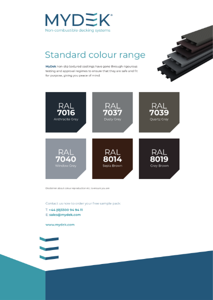 MyDek -Aluminium decking Standard Colour Range.