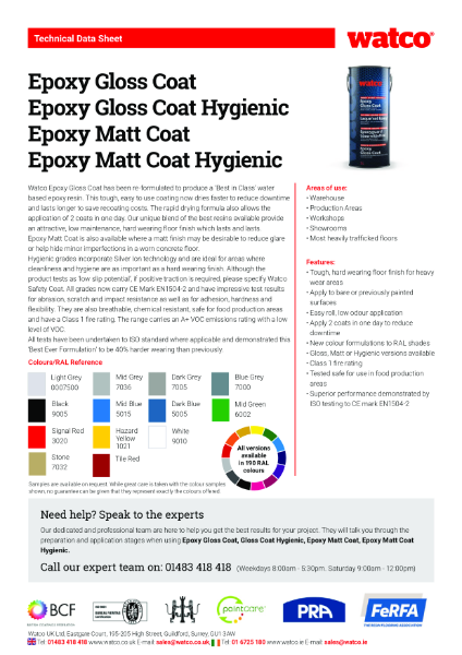 Technical Data Sheet: Epoxy Gloss Coat Range