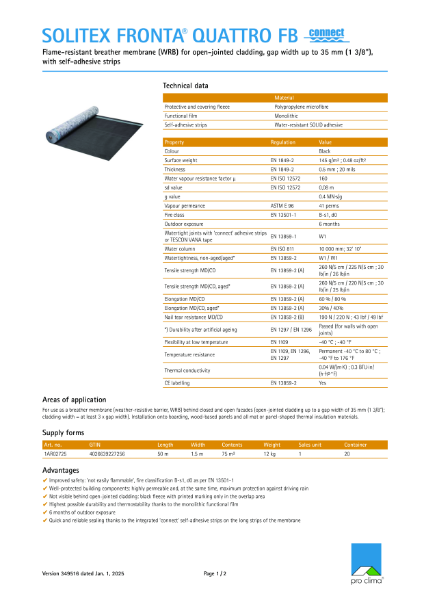 Pro Clima Solitex Fronta Quattro FB Connect Technical Datasheet