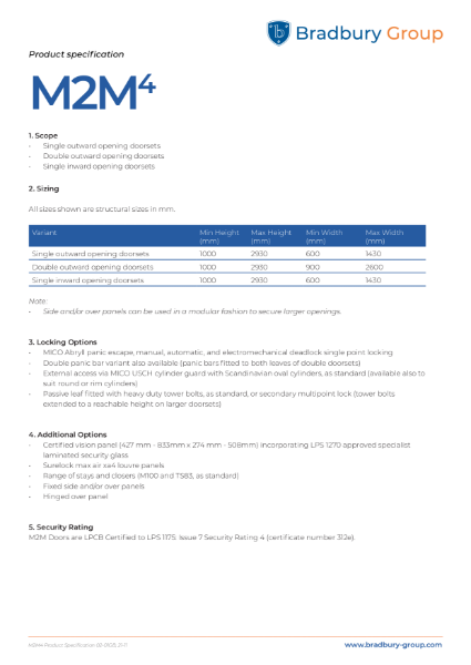 M2M4 Steel Security Door Product Specification