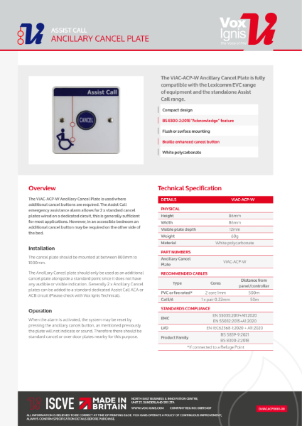 ViAC-ACP-W Ancillary Cancel Plate