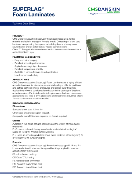 CMS Danskin Acoustics SuperLag Foam Laminates - TDS Issue 6 10 2024