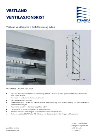 Vestland Ventilasjonsrist produktark