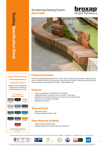 Stonebridge Seating System Specification Sheet