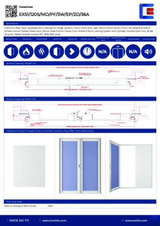Datasheet - Riser Double Door (Range 51) - Picture Frame - 2 Hour Fire Rated - Smoke Tested - 36dB Acoustic - High Security Lock
