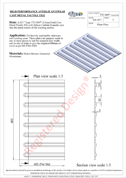 Corduroy Tactile Tile TT1/400® Cast metal