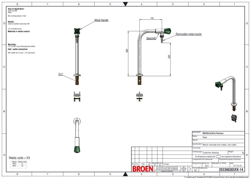 Table mounted laboratory single pillar water bib tap TDS