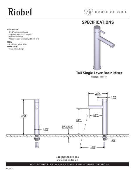 GS Tall Single Lever Basin Mixer - PDS